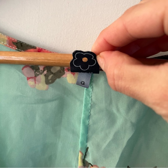 Farm Rio Floral Short Sleeve Blouse Turquoise Teal Flowers Button Pink Top - Picture 9 of 12